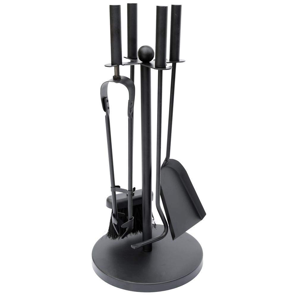 Fire Vida 5 Piece Warwick Fireplace Companion Set – Black Cast Iron Fireside Tool Kit with Stand – Includes Poker, Tongs, Shovel & Brush – Ideal for Wood Burners, Fire Pits & Coal Stoves