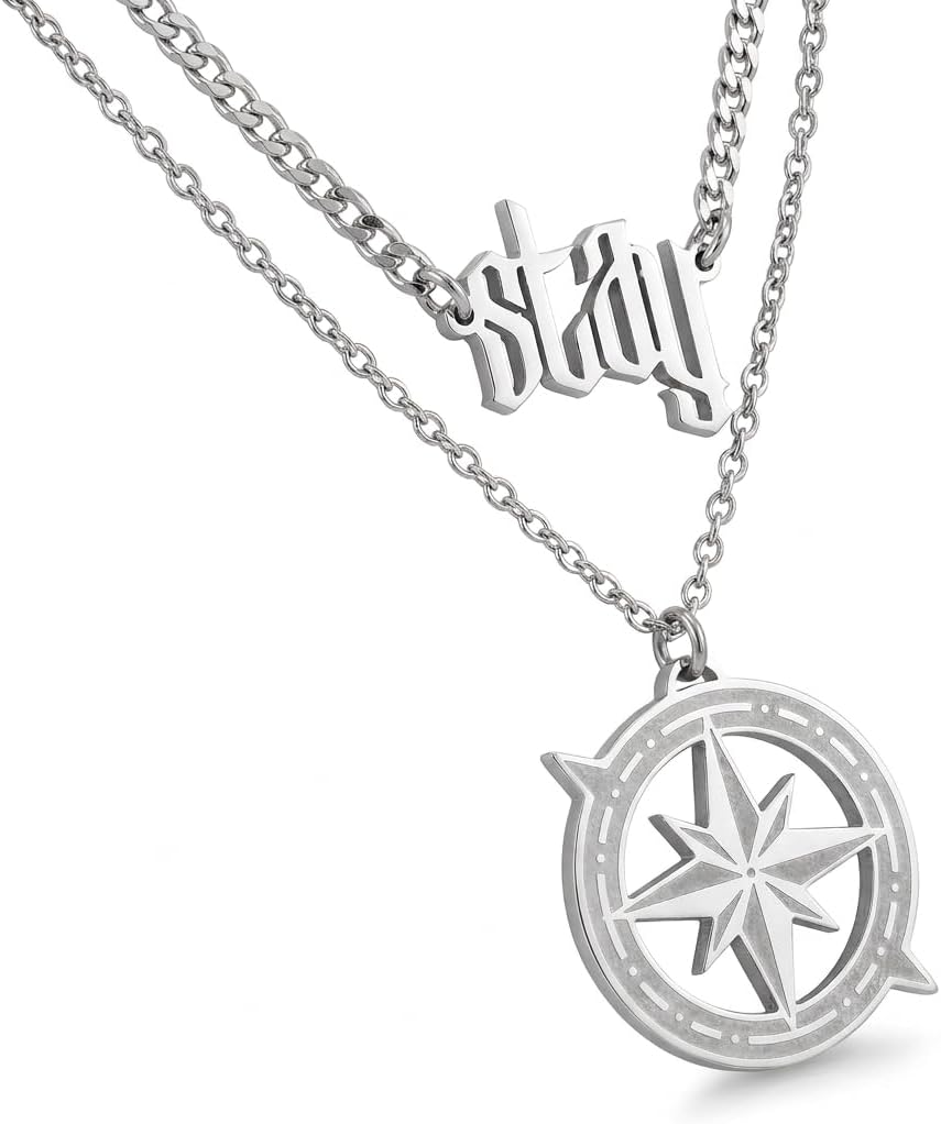 Stray Skz Inspired Compass Pendant Necklace Silver Tone Fan Gift Women