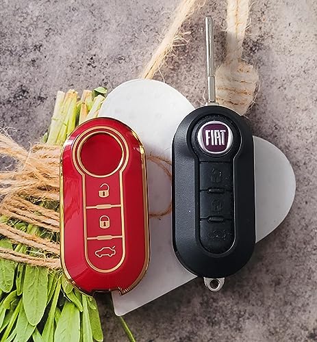 StyleC Remote Flip Key Cover compatible with FIAT 500 Panda Punto Bravo Stilo & Lancia, Red - Image 3