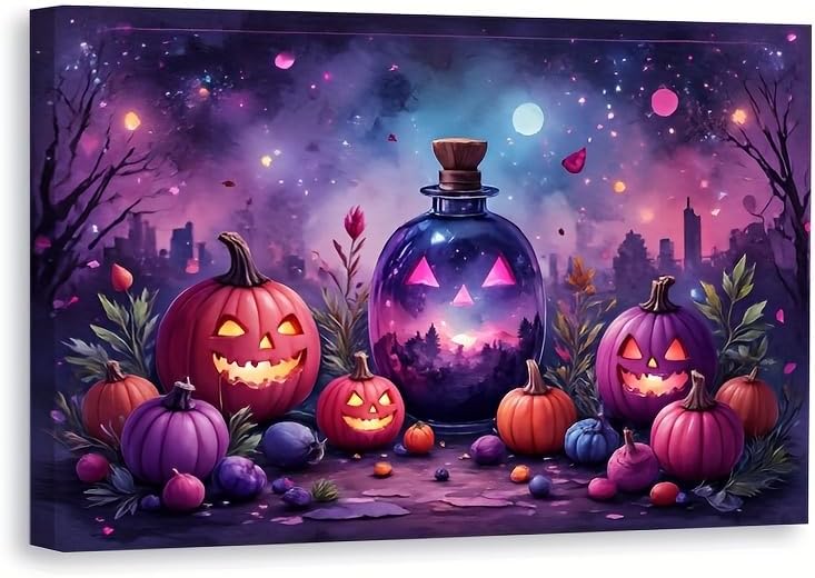 Miniatura 1 de Canvas Wall Art Painting Retro Synthwave Pumpkins Layered Composition Ready To Hang Abstract Decor for Kitchen Studio Apartment Hall way 08"x12"