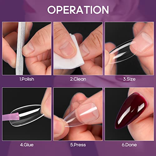 Almond Nail Tips Funfe 240Pcs Clear Nail Tips Soft Gel Nail Tips Full Cover Nail Short Almond Nail 12 Sizes Artificial Pre-Shape Stiletto False Nail Oval Design Press On Nails For Home Diy Nail Salon #TOP4
