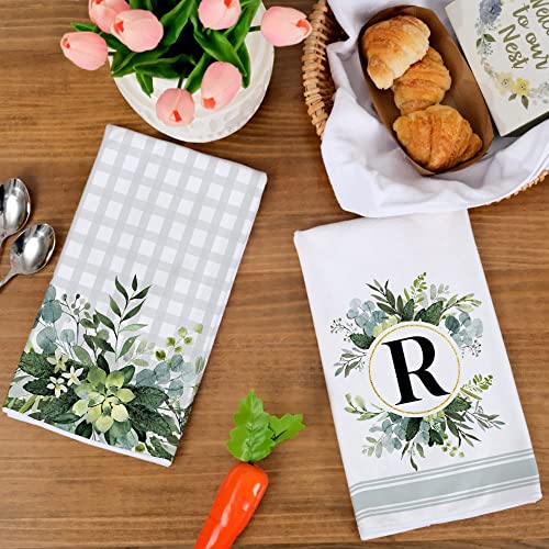 Geeory Monogram Letter R Kitchen Towels For Home Decor Eucalyptus Leaves Family Last Name Initial Dish Towels 18X26 Inch Ultra Absorbent Bar Drying Cloth Hand Towel Bathroom Decorations Set Of 2 #TOP6