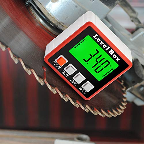 Digital Angle Finder, JUEMEL Magnetic Angle Gauge Electronic Level Box, Backlight LCD Angle Measure Tools, Mini Inclinometer Protractor for Woodworking
