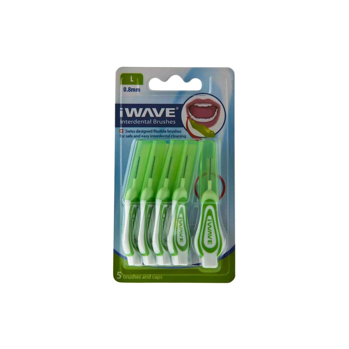 iWave Interdental Brushes Fine Size 0.8 mm Green Pack of 5 – Interdental Cleaning Brushes for Total Teeth Cleaning Plaque Removal Tool