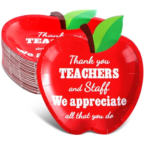 CHUNNIN 50 Pcs Red Apple Paper Plates Teacher Appreciation Decorations Thank You School Staff Tableware Set We Appreciate You Apple Plates for Teacher Day Appreciation Week Graduation Party Supplies