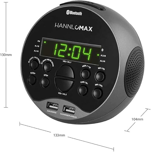 Miniatura 8 de HANNLOMAX Radio despertador HX-129CR. Radio FM PLL, pantalla LED verde de 0.6 pulgadas, Bluetooth, puertos USB para carga de 2.4 A y 1 Areproducción