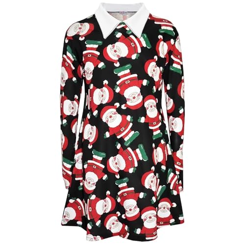 Robe trapèze de Noël pour fille motif Père Noël manches longues 5-13 ans