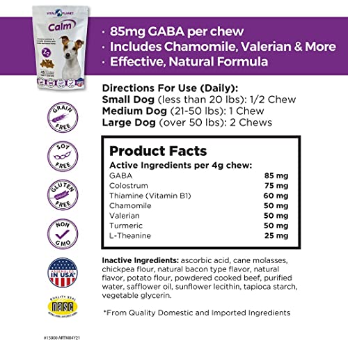 Vital Planet - Calm Soft Chews For Dogs, Promotes Calmness In Stressful Situations With Gaba And Natural Herbs - 45 Natural Bacon Flavored Soft Chews #TOP1