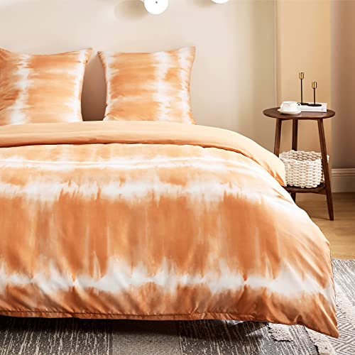 Bedsure Housse de Couette 220x240 Orange - Parure de lit Adulte avec Fermeture Éclair, Parure Housse Couette 2 Personnes Imprimée Tie-Dye , Linge de Lit en Microfibre avec 2 Taie d'oreiller 65x65 Cover