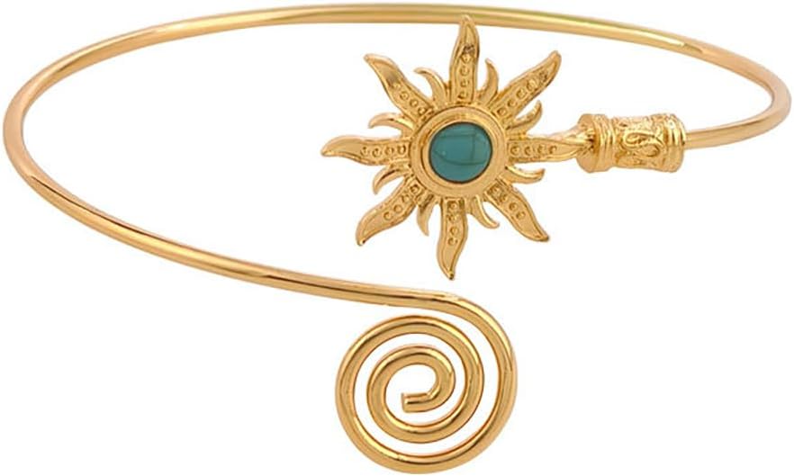 MXUHUI Gold Silver Sun Arm Cuff for Women Turquoise Open Adjustable Upper Arm Bangle Coil Swirl Armlet Armband Minimalist Upper Arm Cuff Jewelry Statement Party Jewelry