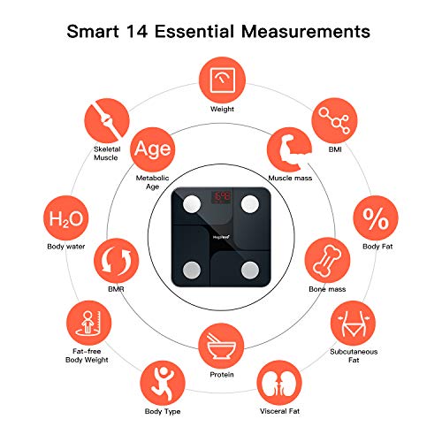 Smart Body Fat Scale, Wireless Bathroom Weight Scale Body Composition Monitor Health Analyzer with Smartphone App for Body Weight, Fat, Water, BMI, BMR, Muscle Mass
