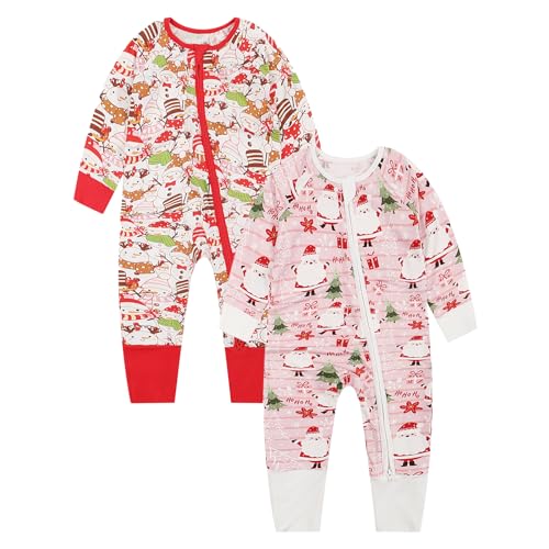 Image of OPAWO Viscose from Bamboo Baby Pajamas Girl 2pack Mittens Cuff 2 Way Zipper Soft Footless Sleeper Baby Boy One-Piece Romper