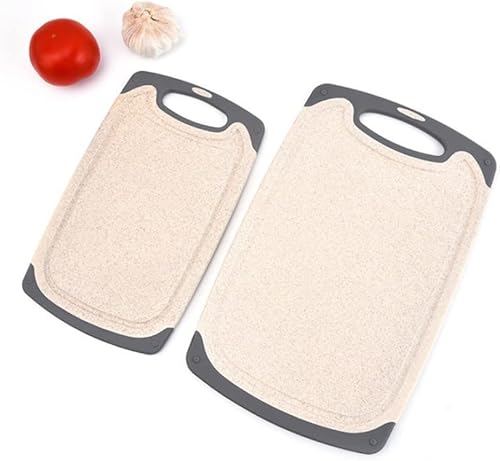 Miniatura 2 de Flyingsea tablas de cortar para cocina, juego de tabla de cortar de paja de trigo ecológico antideslizante (3 unidades), apto para lavavajillas