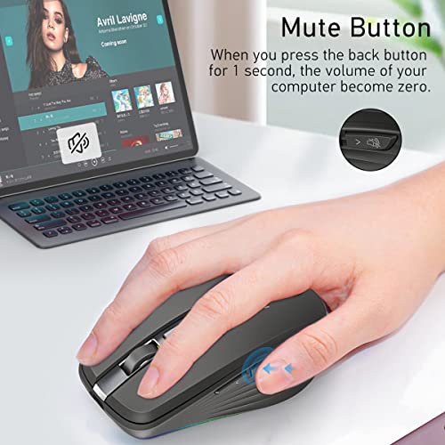 Fmouse Rechargeable Wireless Mouse, Silent Mouse With Rgb Lights, 2.4G Wireless & Bluetooth 5.1 Dual Mode 2400 Dpi Usb-C 700Mah Battery, Ergonomic Mouse For Pc, Computer, Laptop, Desktop (Black) #TOP2