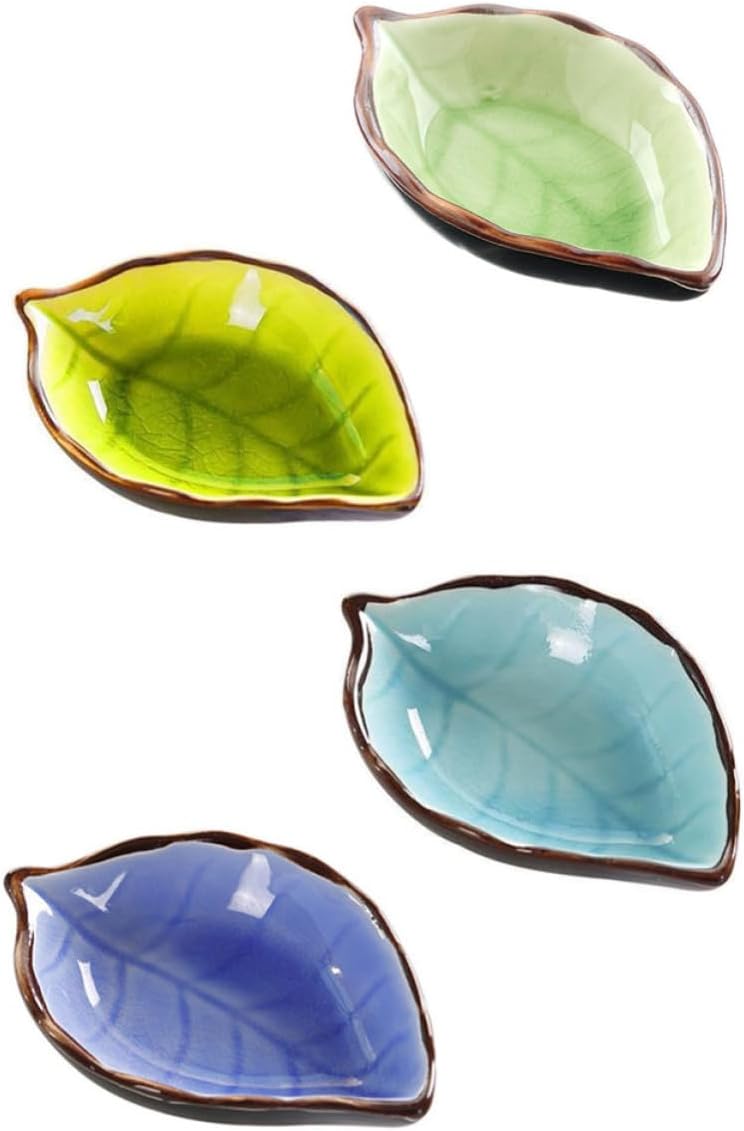 KICHOUSE Ceramic Leaf Vinegar Holder 4pcs Creative Seasoning Dishes