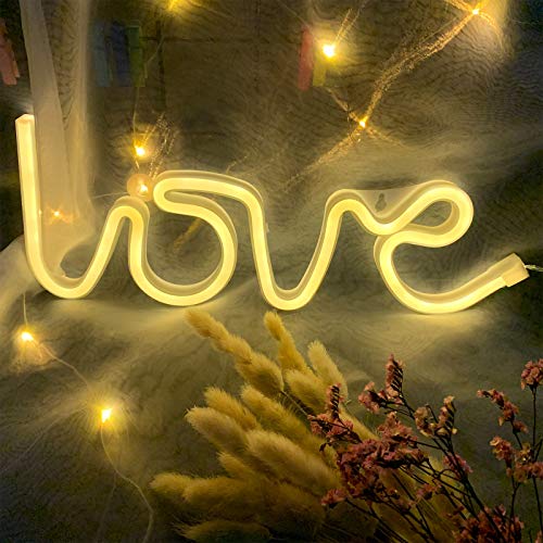 ENUOLI Love Neon Lights for Wall Love Neon Signs USB/Battery Operated Neon Light Signs for Bedroom Wall Neon Signs Warm White Night Light Light up Your Bedroom Party