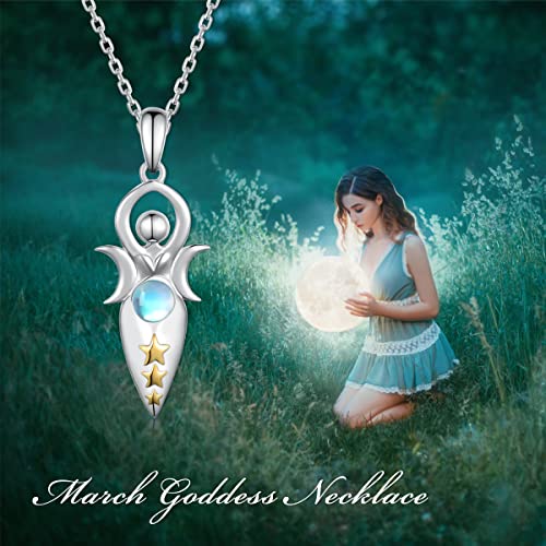Cvravo Triple Moon Goddess Necklace Sterling Silver Moonstone Moon Pendant Necklace Pagan Wiccan Magic Amulet Jewelry Gifts For Women Girls #TOP4