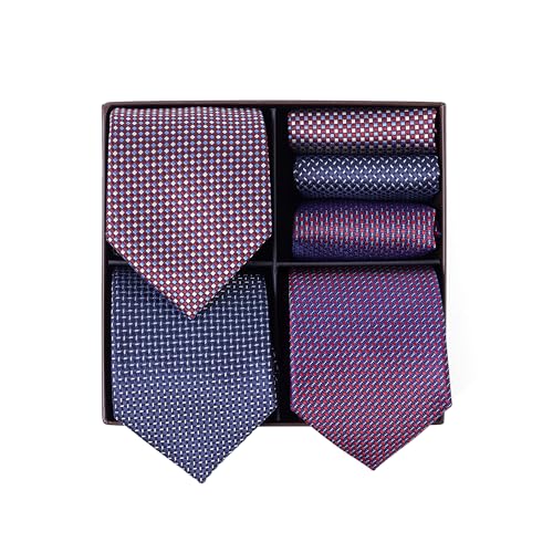 BRERA 67-3 Pezzi Cravatta Uomo elegante + 3 Pezzi fazzoletto da taschino uomo, Set uomo con confezione regalo, Cravatte e Pochette Classiche Taglia Unica