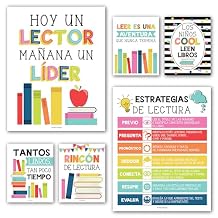 ديكورات الفصول الدراسية الإسبانية 6 ملصقات إسبانية للمدرسة الثانوية، Decoracion de Area para Salon de Lectura، Rincon de Lectura Decoracion para Salon de Clases en Espanol، ديكور ملون