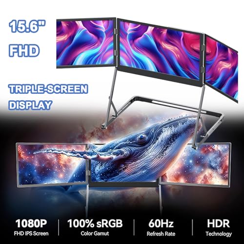 Image of 15.6 inch Portable Laptop Screen Extender, 1080P Triple Monitor with 360 Rotation, Adjustable Viewing Angles for Office & Remote Work, Boost Productivity & Multitasking