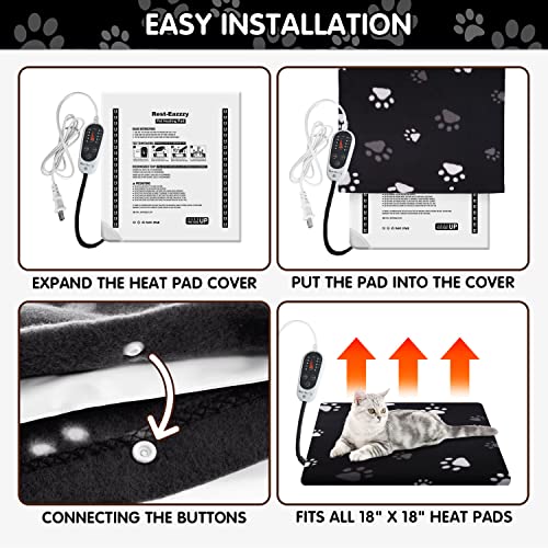 Rest-Eazzzy Pet Heating Pad Indoor, Dog Heating Pad Mat With Removable Cover, 5 Level Timer 5 Level Temperature, Electric Pet Warming Mat For Cat Dog Automatic Power-Off (Heat Pad, Paw-Black) #TOP3
