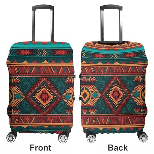 Ethnic Geometric Pattern Elastic Luggage Cover Suitcase Protector for 19-32 Inch Suitcases | Universal Stretchable Travel Bag Cover | Anti-Scratch, Washable with Zipper Closure M3