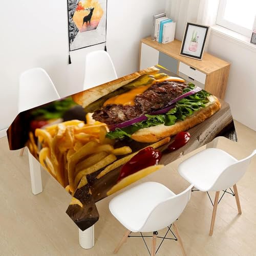 Aozhiswe Mantel Antimanchas Cuadrada Papas Fritas para Hamburguesas Mantel de Mesa Comida Rapida 90x90 cm Manteles Impermeable Poliéster Protector Comedor para Interior Exterior a/1771