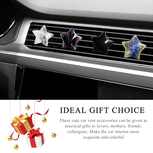 Image of DXNQ 4PCS Star Crystal Car Vent Clips, Quartz Crystal Star Shape Air Freshener Vent Clip with Aroma Tablet, Gemstone Star Lovely Auto Air Outlet Clip Charm Decor for Girl Women