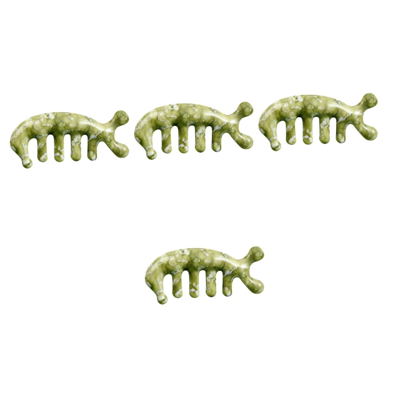 Beavorty 4piezas Masajeador De Jade Cabelludo Peine De Masaje De Dientes Anchos Herramienta De Relajación y De Tensión Diseño Color Verde