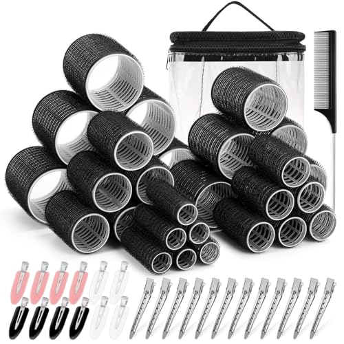 56 Pcs Hair Rollers Set for Blowout Look Long Hair, 30Pcs Rollers Hair Curlers in 5 Sizes with 24 Pcs Hair Clips and Storage Bag for Long Medium Short Hair Volume
