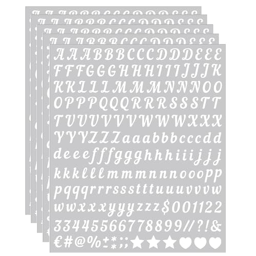 5 Sheets DIY Art Letters 1000PCS Script Alphabet A-Z Vinyl Self Adhesive for Journals Scrapbook Gift Cards Laptops Bottles Classroom Crafts Home Decor Projects(White)