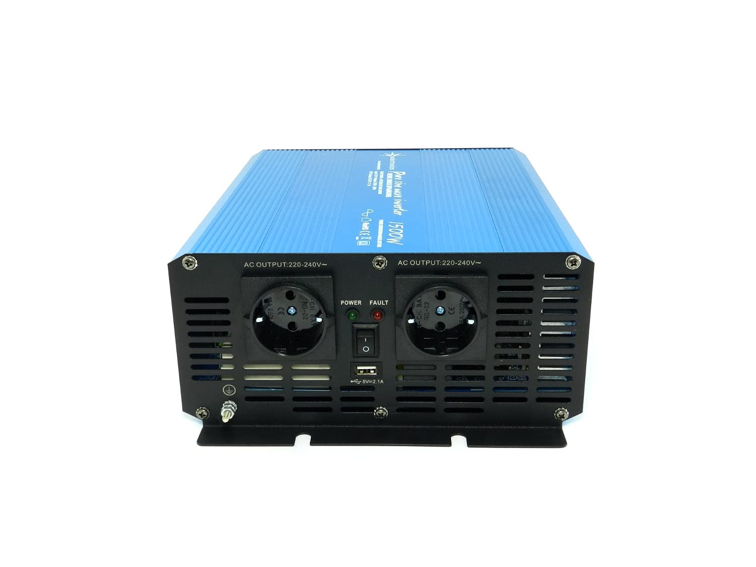 solartronics TS1500 przetwornica napięcia 12 V na 230 V 1500 W 3000 W prąd rozruchowy czysta fala sinusoidalna niebieski falownik solarny inwerter USB AC gniazda