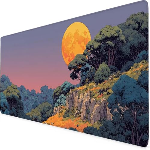 Tapis de souris géant antidérapant avec bords surpiqués rose paysage