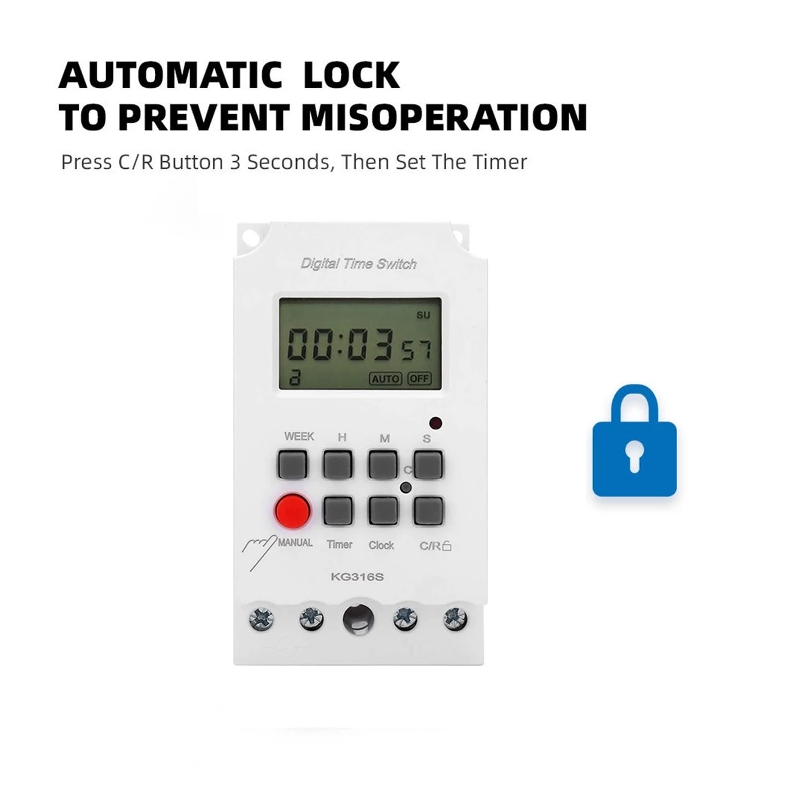 Interruttore Timer elettronico Digitale for Illuminazione, carico Elevato 25A 12V CC Timer settimanale Intervallo di 1 Secondo Uscita di Alimentazione Diretta