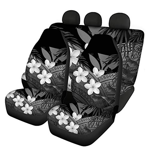 JOAIFO White Black Hibiscus Plumeria & Tribal Samoan Printing Anti-Slip Car Seats Covers Universal Fit Trucks SUVs Sedans,Navajo Front and Rear Seat Protector