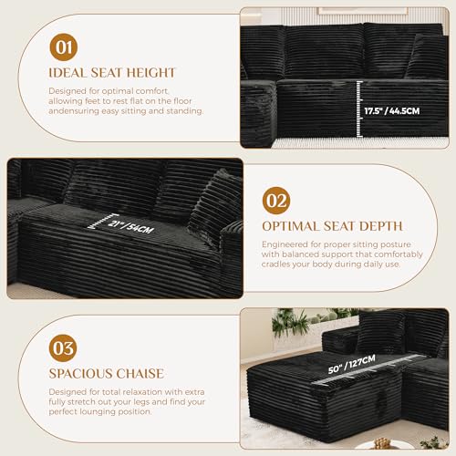 Image of 108 inch Boneless Cloud Sectional Couches for Living Room, Comfy Fluffy L Shaped Memory Foam Deep Seat Boneless Couch, Modular Sectional Sofa with Left Facing Chaise, Black