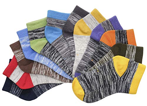 Hzcojulo Kids Toddler Half Cushion Low Cut Athletic Ankle Cotton Socks for Boys Girls Size Age 1-15 Years -12 Pairs3