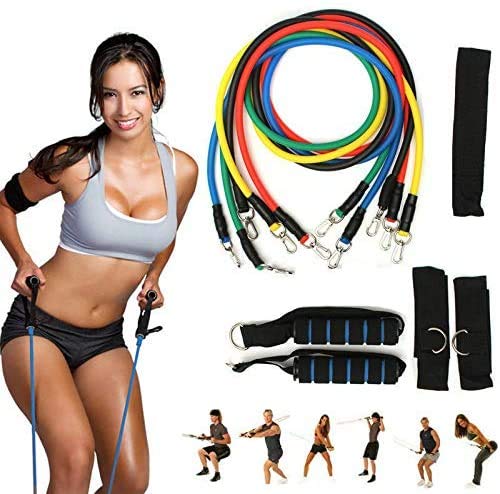 Premium Resistance Bands Set, Workout Bands - with Door Anchor, Handles and Ankle Straps - Stackable Up to 105 lbs - for Resistance Training, Physical Therapy, Home Workouts, Yoga, Pilates