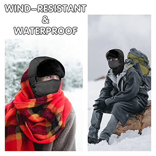 ReFeltidolom Chapéu de caçador de inverno, pacote com 2 chapéus Trooper Trapper Chapéu de esqui de c