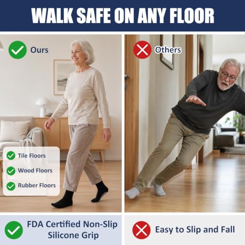 Image of ZAKASA Non Slip Grip Socks: Grippy Socks Men Women Hospital Elderly | Non Skid Slipper Socks with Grippers Fall Prevention Home Safety Recovery Gifts for Seniors Size Up if Between Sizes