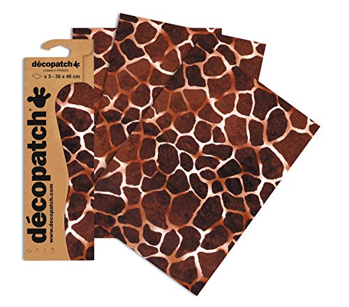 Décopatch UNE pochette Papier imprimé 30x40 cm, Girafe Hojas, Papel, Jirafa, Lot de 3 feuilles