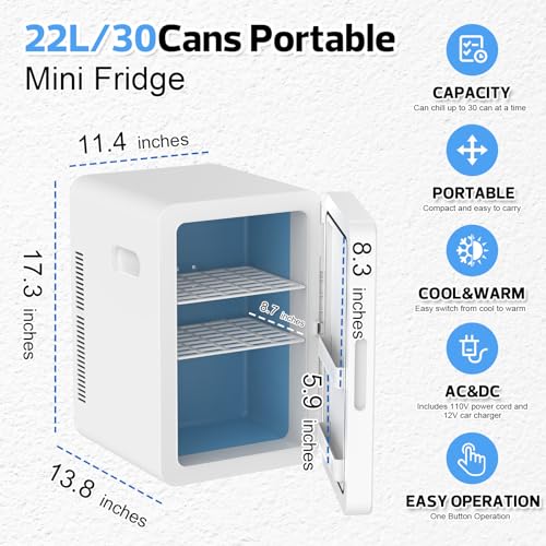 Image of advwin 22L Mini Fridge for Bedroom, 30 Cans Portable Cooler & Warmer Compact Refrigerators with AC /DC Power for Skin Care, Beverage, Cosmetics, Food, Drinks, Office Desk Dorm Room