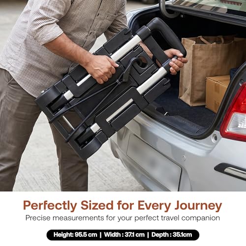 Image of BonKaso 35kg Folding Hand Truck with Telescopic Fiber Rod | 2-Wheel Collapsible Trolley with Expandable Chassis | Lightweight Foldable Luggage Cart for Travel Office Home Use (Silver)