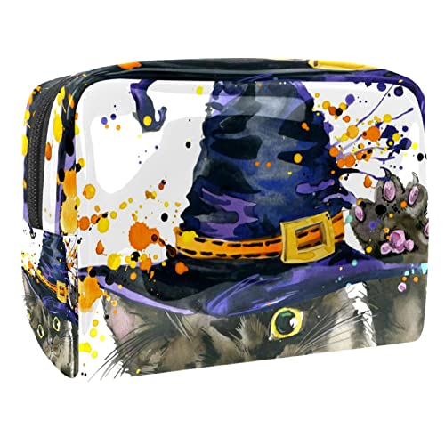 Trousse de toilette chat Halloween grand volume avec fermeture éclair robuste