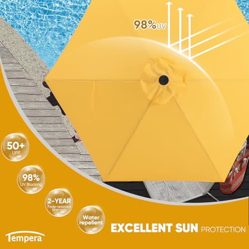 Image of Tempera Patio Market Outdoor Table Umbrella with Push Button Tilt and Crank, Large Sun Umbrella with Sturdy Pole & Fade Resistant Canopy, Easy to Set