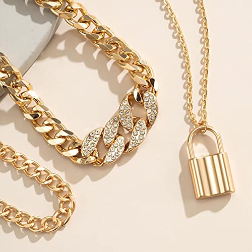 Yfstyle 4Pcs Cuban Link Ankle Bracelet Cuban Chain Anklet Butterfly Anklet Set Cuban Link Rhinestone Tennis Anklet Set For Women Summer Beach Adjustable Layered Rhinestone Anklets-Gold Lock #TOP4