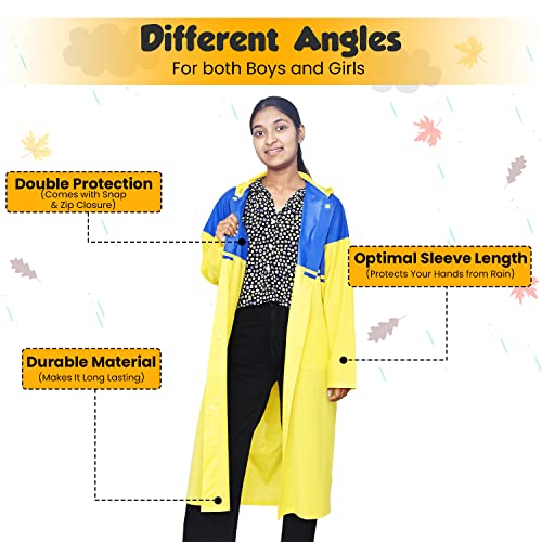 Image of HACER Aqua Raincoat for 11 to 12 Years Old Kids Children Water Resistant Rainsuit Adjustable Hood Drawstring Hem Rainwear with Side Pockets (39, Random Colour)