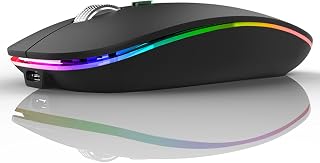 Uiosmuph G12 LED Wireless Mouse: Slim Rechargeable Silent 2.4G Optical with USB Receiver & Type-C Adapter, Matte Black
