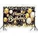 YinQin 180x120 cm Black Gold Happy Birthday Party Backdrops Cloth 71x47 in. Glitter Black Gold Happy Birthday Photography Backgrounds Banners Black Gold Happy Birthday Sign Decorations for Men Women