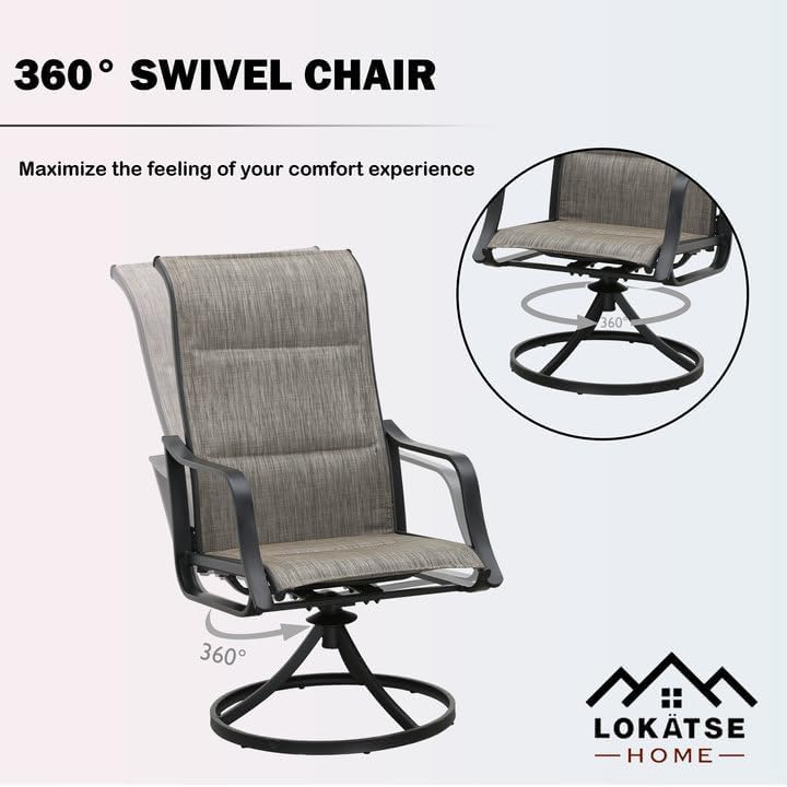 Image of LOKATSE HOME Patio Chairs Set of 2, Outdoor Swivel Rocker Dining Chairs with Breathable Fabric and Powder Coated Steel Frame for Porch Balcony, Grey